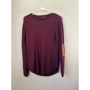 Let&Me‎ Burgundy Textured Knit Sweater Elbow Patch Long Sleeve Size Small Cozy